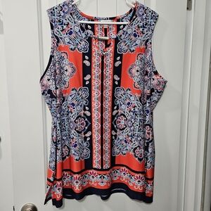 Avenue Boho Sleeveless Top - Orange and Blue - Plus Size 18/20